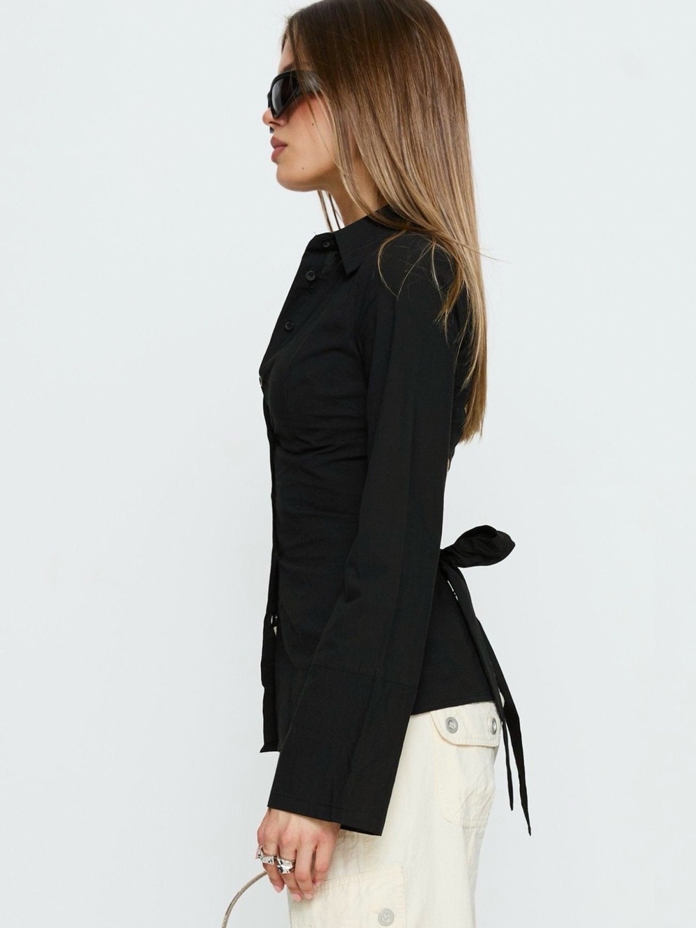 Princess Polly Black Tie-Back Shirt Jacket
